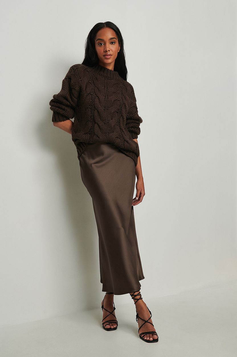 Satin Midi Skirt Brown | na-kd.com