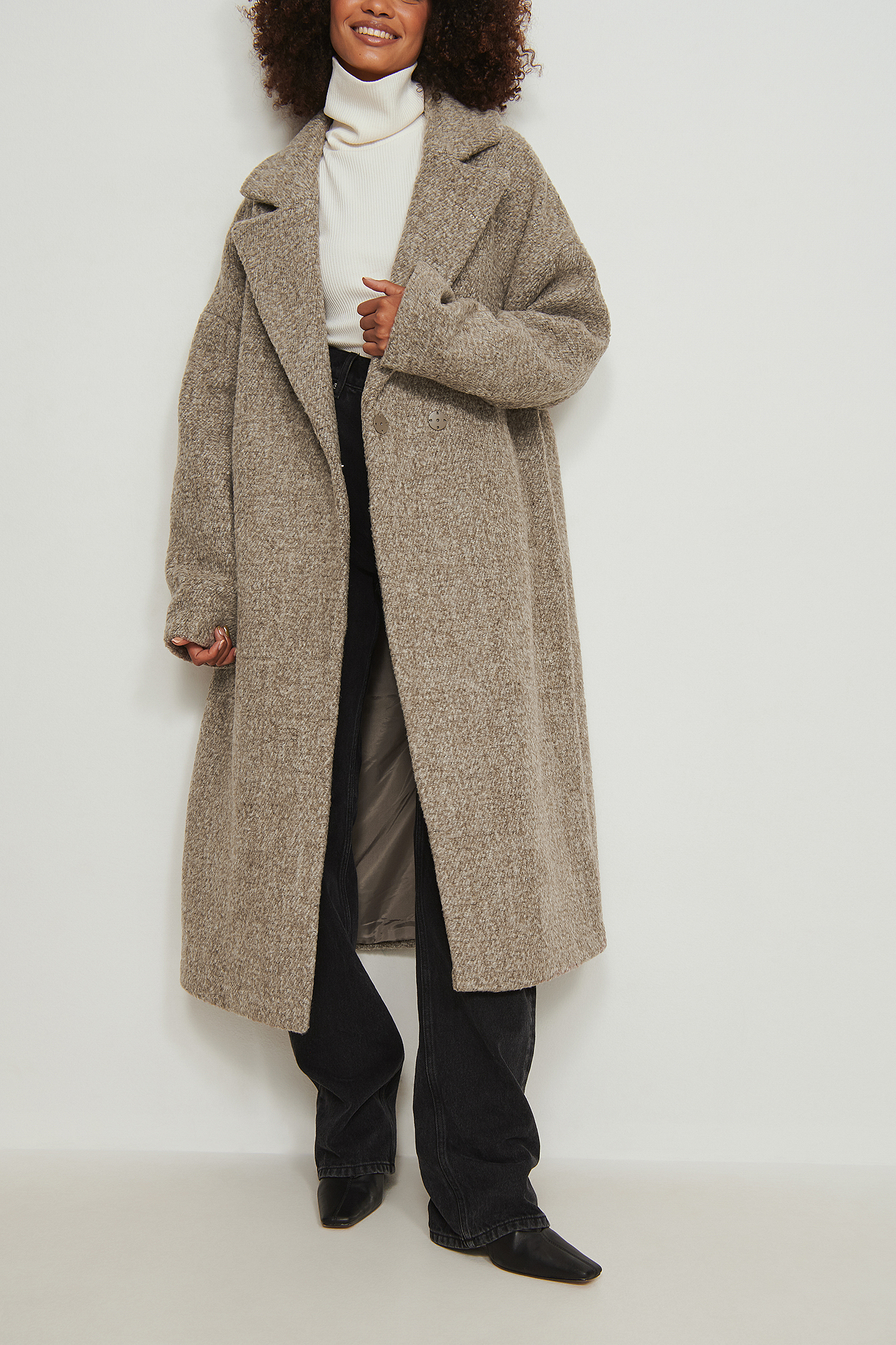 Dropped Shoulder Wool Coat Beige | NA-KD