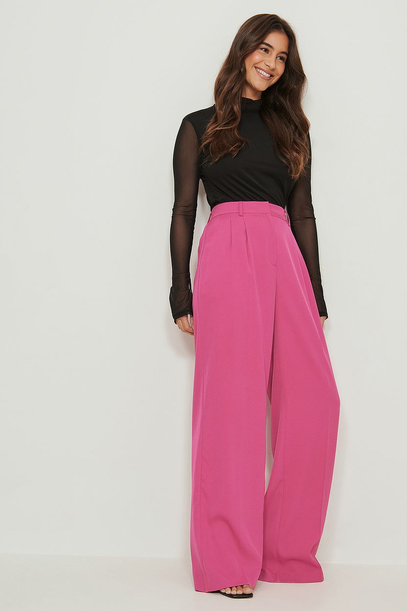 Recycled Wide Leg Darted Pants Pink | NA-KD