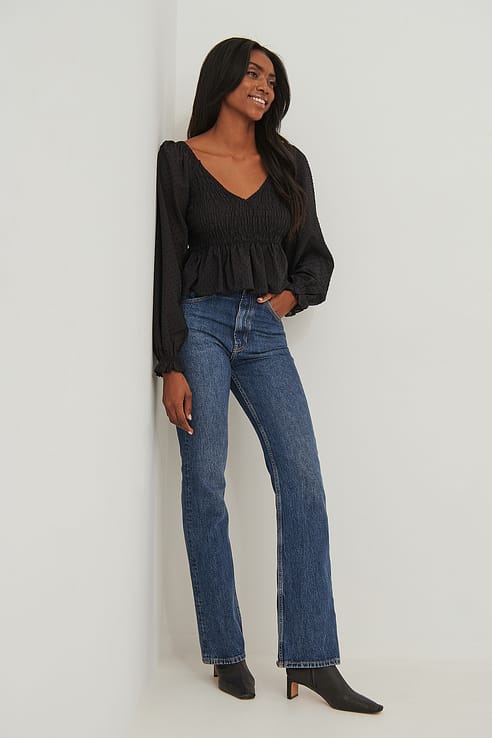 Organic Straight High Waist Jeans Blue | na-kd.com