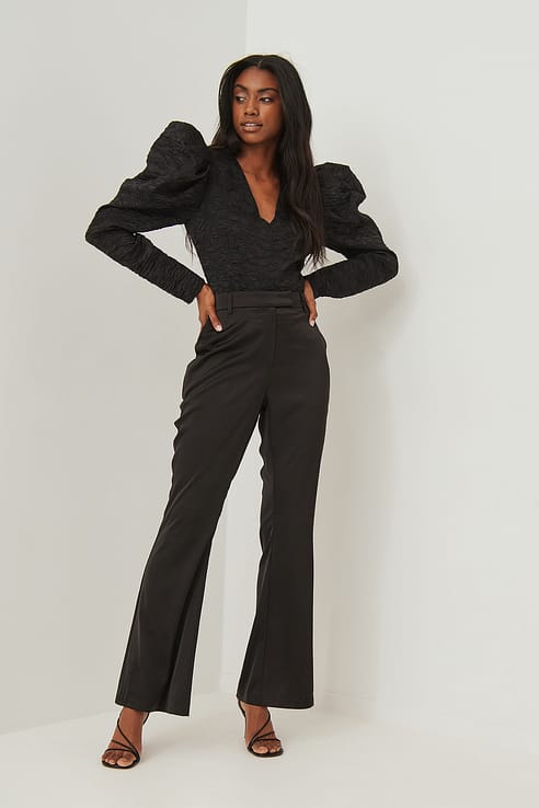 Fitted Wide Leg Suit Pants Black | na-kd.com