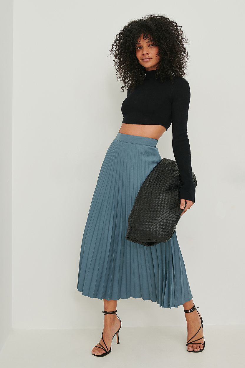 Heavy Pleated Midi Skirt Blue | na-kd.com