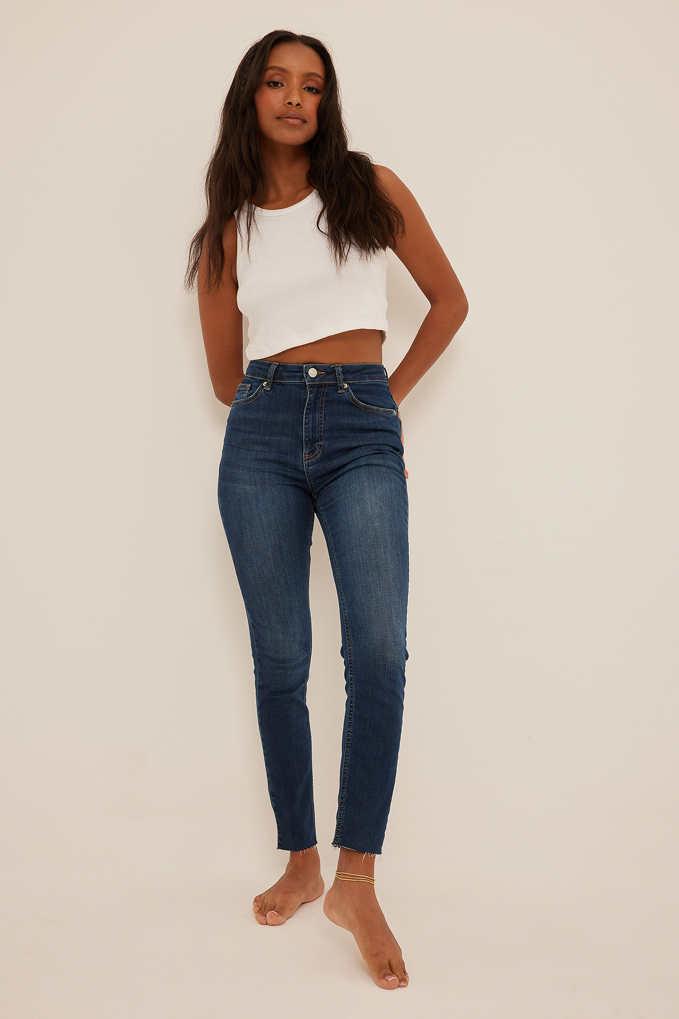 Organic Skinny High Waist Raw Hem Jeans Blue | Na-kd.com