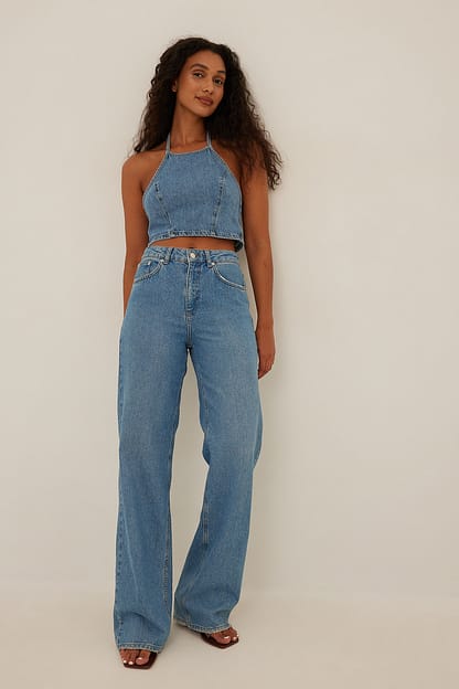 Halterneck Denim Top Blue | NA-KD