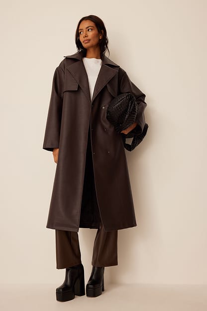 Oversized PU Trenccoat Brown | NA-KD