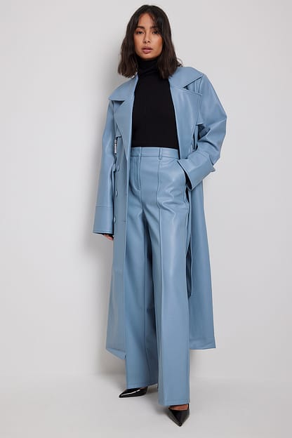 Buckle Detail PU Trenchcoat Blue | NA-KD