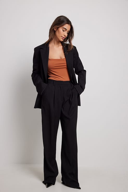 High Waisted Wide Leg Suit Pants Black | NA-KD