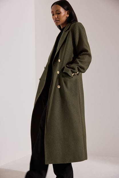 Classic Straight Gold Button Coat Green | NA-KD