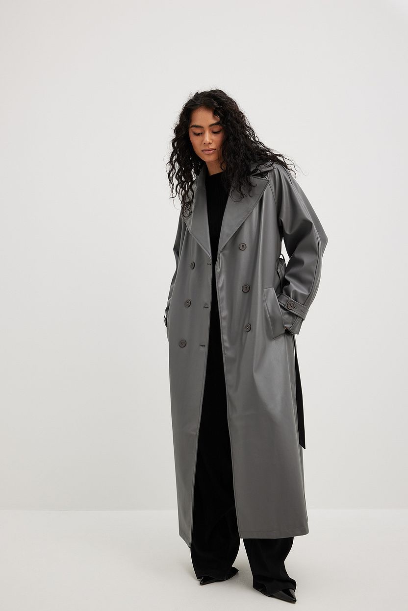 PU Detailed Trenchcoat Grey | NA-KD