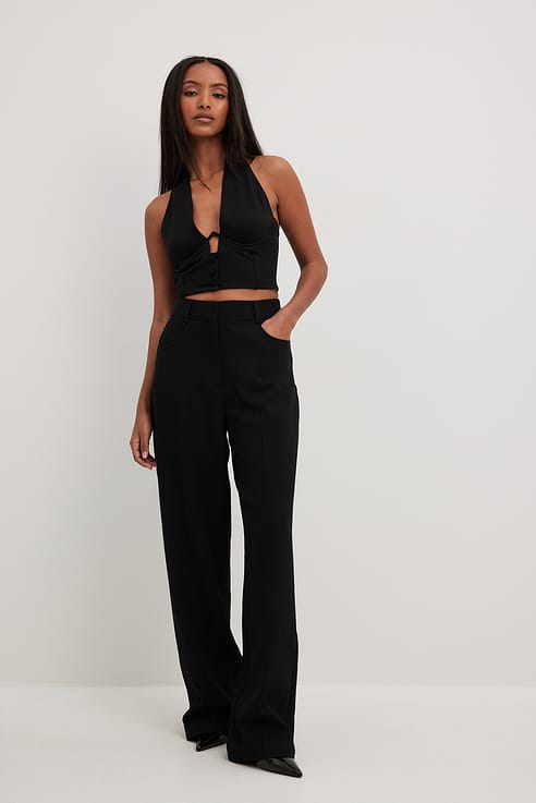 High Waisted Wide Leg Suit Pants Black | NA-KD