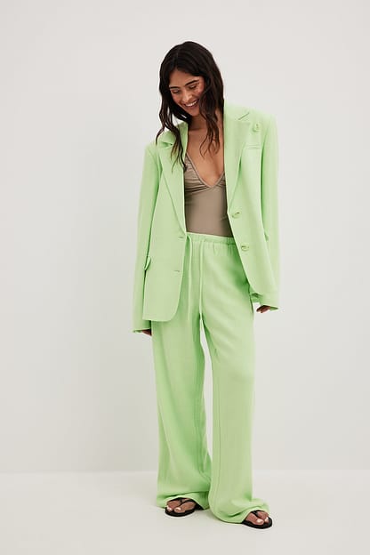 Linen Blend Drawstring Trousers Green | NA-KD