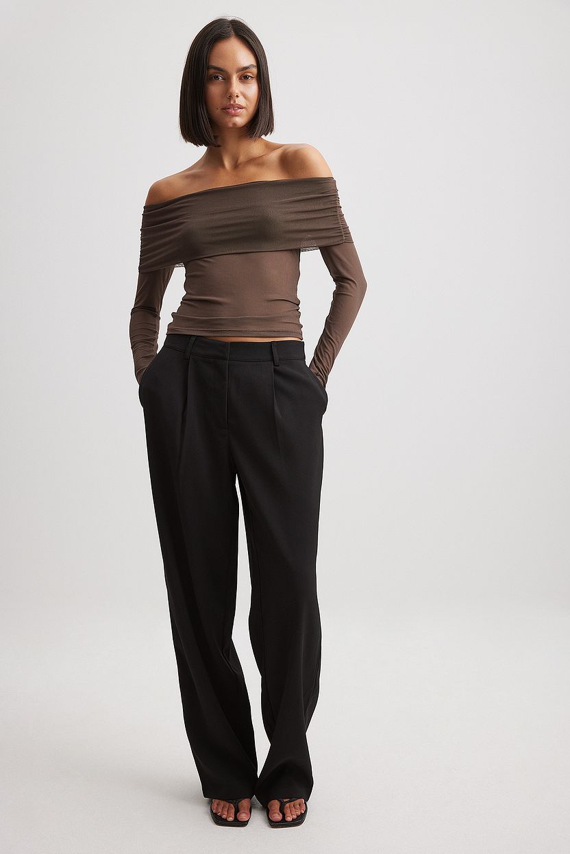 Off Shoulder Mesh Top Brown | NA-KD