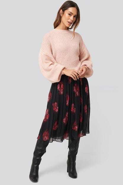 Crew Neck Volume Sleeve Knitted Sweater Pink Na Kd