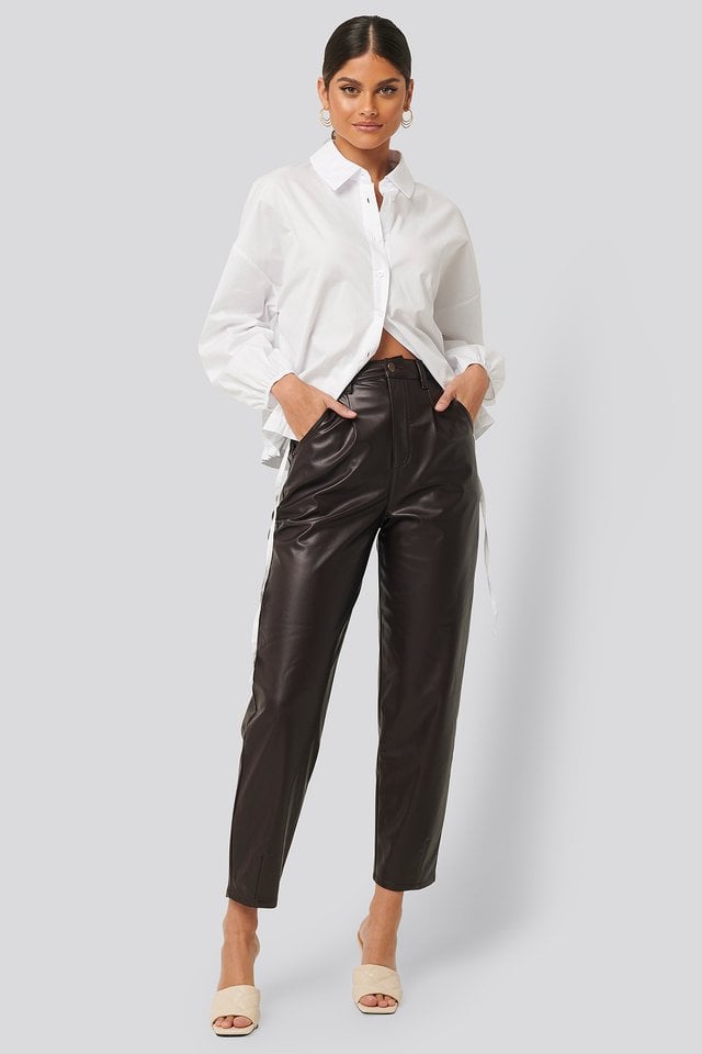 Faux Leather Ballon Leg Pants Brown | na-kd.com