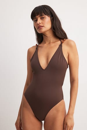 Brown Stone Detail Swimsuit