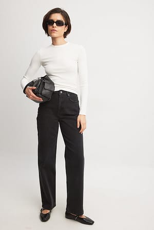 Washed Black Rechte jeans met hoge taille