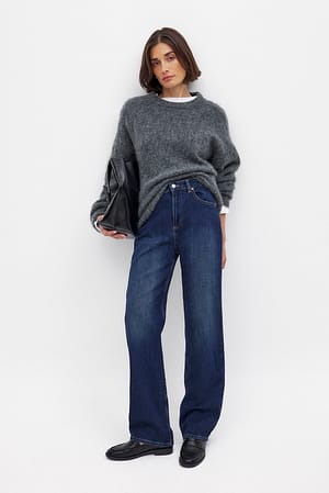 Dark Blue Rechte jeans met hoge taille