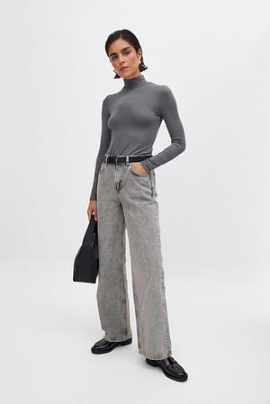 Light Grey Løse jeans med middels liv