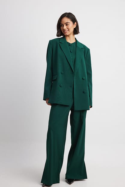 Straight Oversized Double Breasted Blazer Green | NA-KD