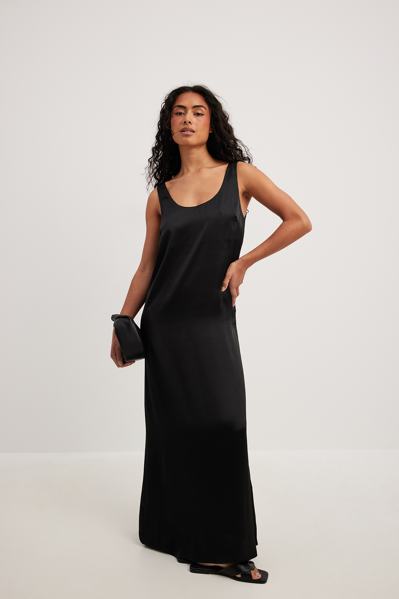 Black satin maxi outlet slip dress