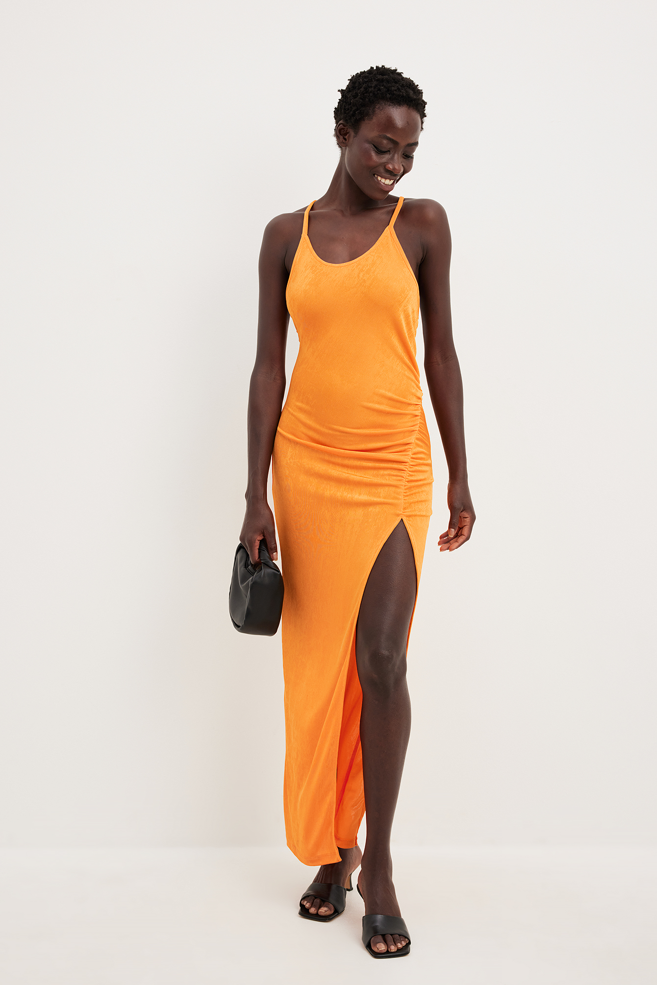 Final Sale Plus Size Long Halter Dress with Back Tie in Orange – Chic And  Curvy