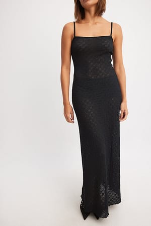 Black Strukturalna sukienka maxi z ramiączkami