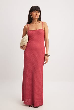 Pink Maxi-jurk met structuur en bandjes