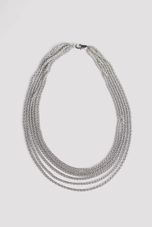 Silver Mehrlagige Strass-Halskette