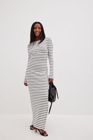 White/Black Stripe Deep Back Maxi Dress