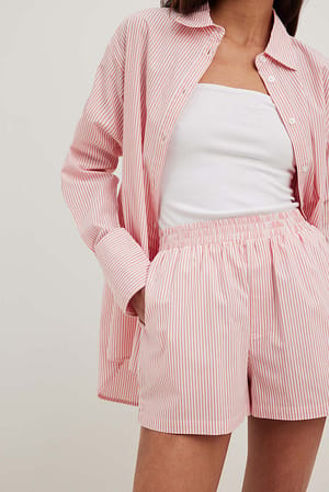 Pink/White Shorts i bomuld med elastisk talje og striber