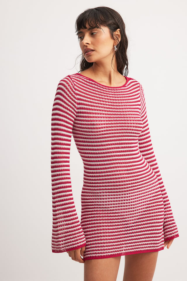 Red/White Stripe Striped Knitted Mini Dress