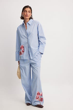 Blue Stripe Striped Printed Pants