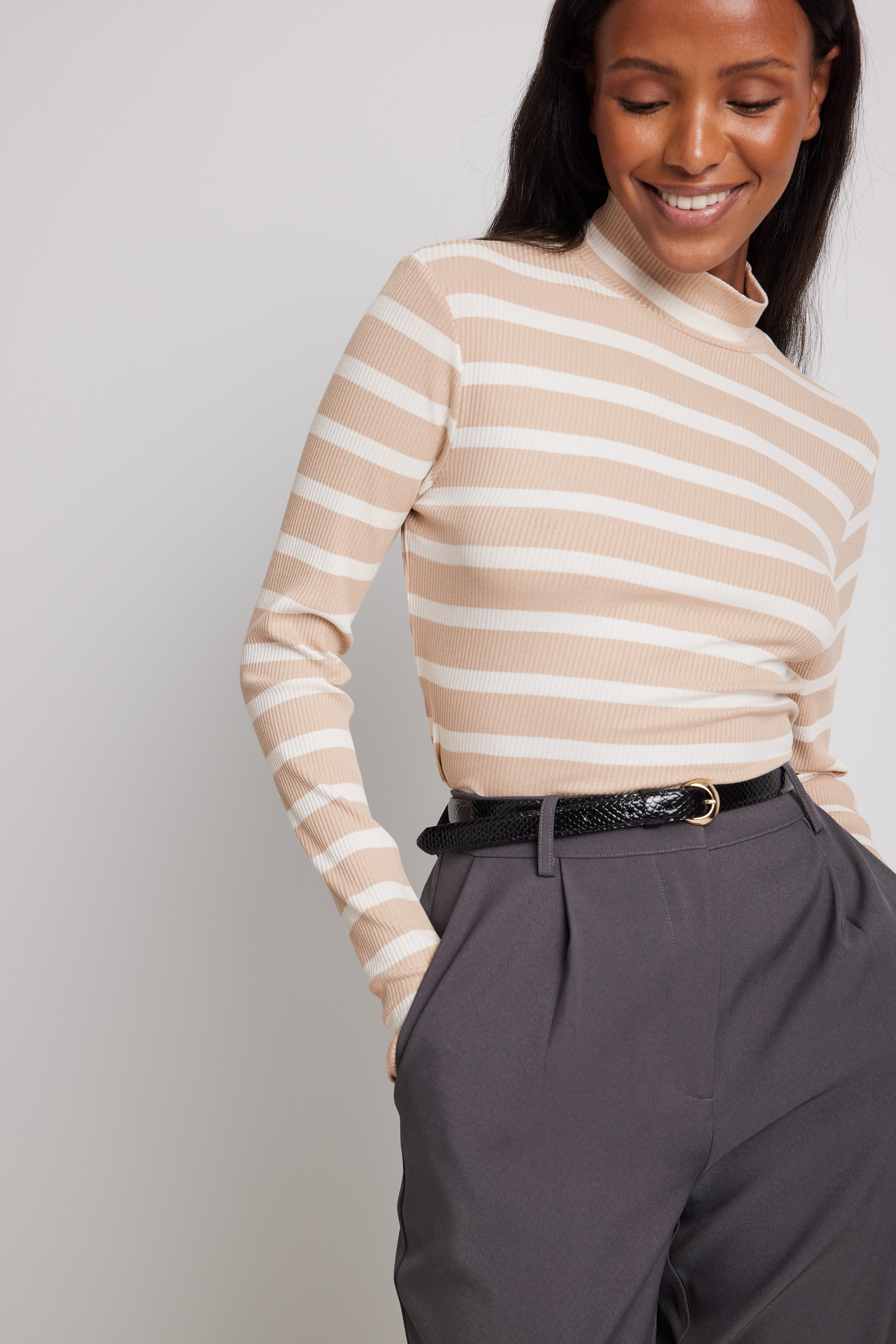 Striped long clearance sleeve turtleneck shirt