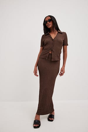 Brown Structure Tight Midi Skirt