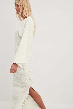 White Gestructureerde maxi-jurk met trekkoord