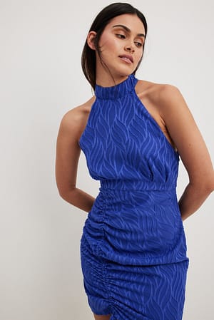 Blue Structured Drawstring Mini Dress