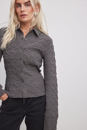 Grey Structured Fitted Long Sleeve Shirt