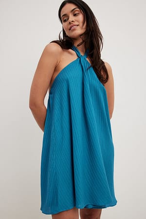 Blue Structured Halterneck Mini Dress