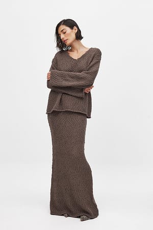 Brown Structured Knitted Maxi Skirt