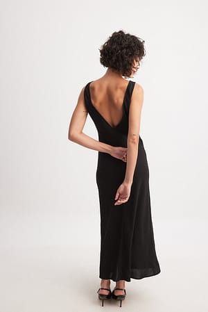 Black Gestructureerde midi-jurk met diepe rug