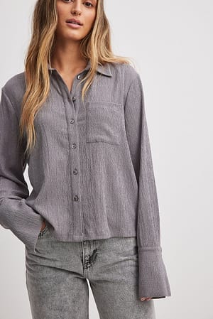 Dark Grey Camisa estructurada de manga larga con bolsillo