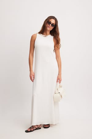 Off White Gestructureerde maxi-jurk
