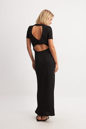 Black Vestido maxi com costas abertas estruturado
