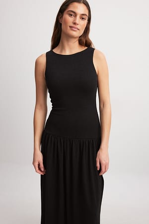 Black Gestructureerde ruimvallende jurk