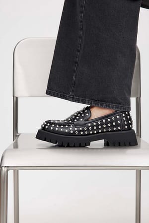 Black Studded Loafers