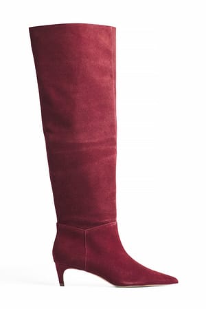 Wine Red Suede Kitten Heel Boots