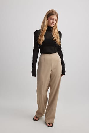Womens Beige High Waisted Trousers
