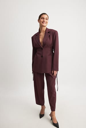 Dark Red Tapered High Waist Suit Pants