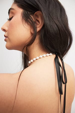 White Tie Neck Pearl Necklace