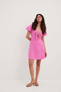 Tie Front Linen Dress Pink | NA-KD